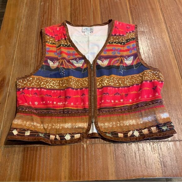 Vintage River Ridge Trading Co Western Printed Zip Front Vest Faux Suede XL - Picture 1 of 7